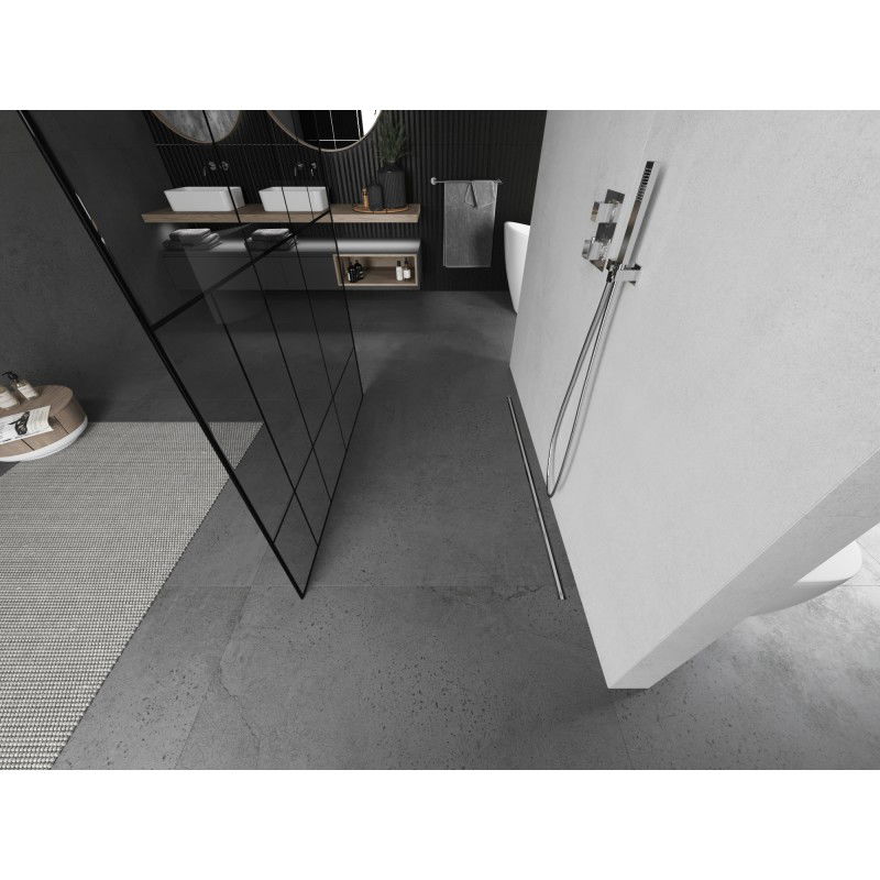 Mexen Kioto freestanding shower wall 130 x 200 cm, black pattern 8 mm, brushed nickel - 800-130-002-97-78