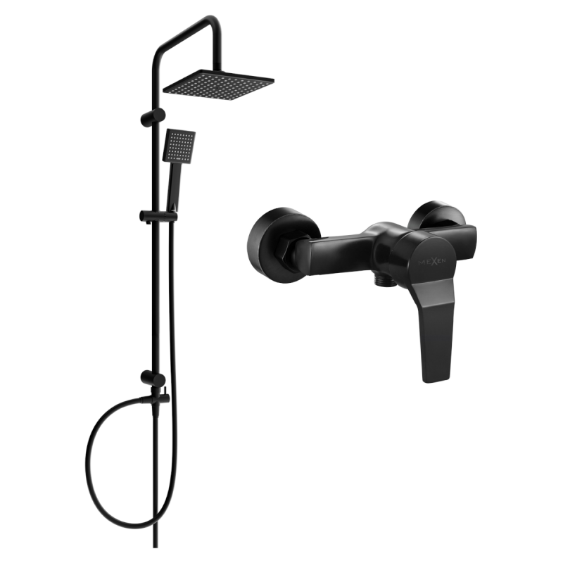 Mexen Caro Tord surface-mounted shower set with rain shower and shower mixer, black - 746640200-70