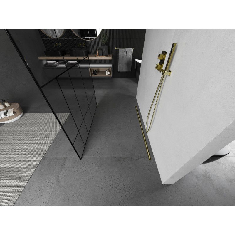 Mexen Kioto freestanding shower screen 100 x 200 cm, black pattern 8 mm, gold brushed - 800-100-002-55-78
