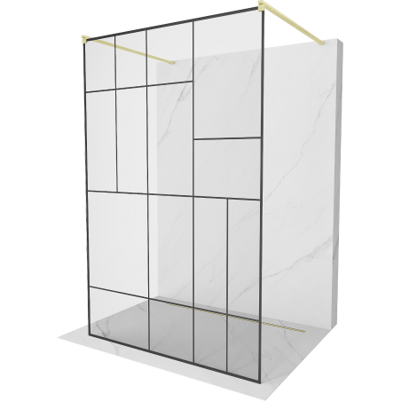 Mexen Kioto free-standing shower wall 130 x 200 cm, black pattern 8 mm, brushed gold - 800-130-002-55-78