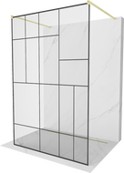 Mexen Kioto Free Standing Shower Wall 140 x 200 cm, Black Pattern 8 mm, Brushed Gold - 800-140-002-55-78