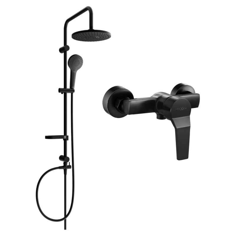 Mexen Caro Erik Surface Mounted Shower Set with Rain Showerhead and Shower Faucet, Black - 746640205-70