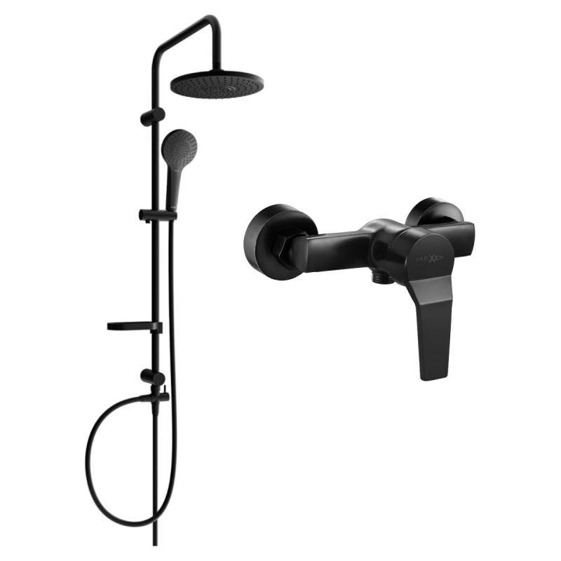Mexen Erik surface-mounted shower set with overhead shower and Caro shower mixer, black - 746640205-70