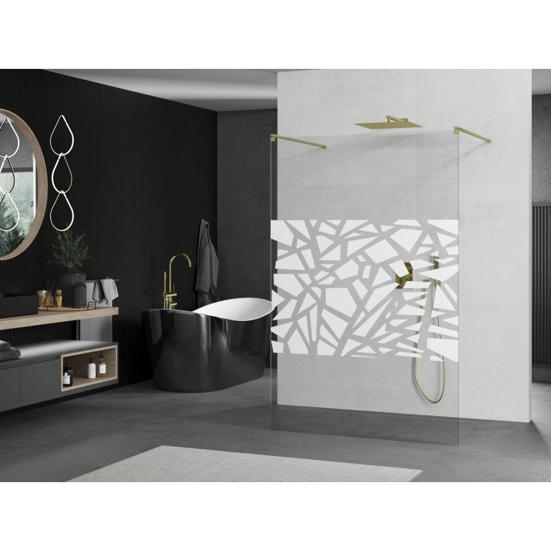 Mexen Kioto freestanding shower wall 100 x 200 cm, white pattern 8 mm, brushed gold - 800-100-002-55-85