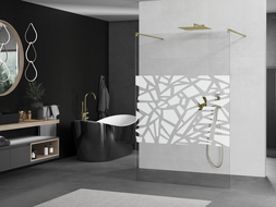 Mexen Kioto Freestanding Shower Screen 100 x 200 cm, White Pattern 8 mm, Brushed Gold - 800-100-002-55-85