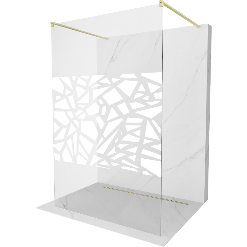 Mexen Kioto Free-standing Shower Wall 110 x 200 cm, White Pattern 8 mm, Brushed Gold - 800-110-002-55-85