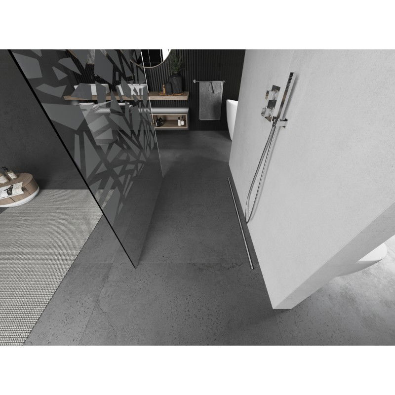 Mexen Kioto freestanding shower wall 100 x 200 cm, white pattern 8 mm, brushed nickel - 800-100-002-97-85