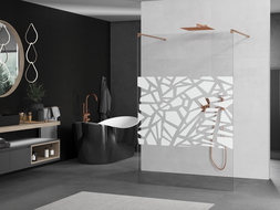 Mexen Kioto Free Standing Shower Wall 100 x 200 cm, White Pattern 8 mm, Brushed Copper - 800-100-002-65-85