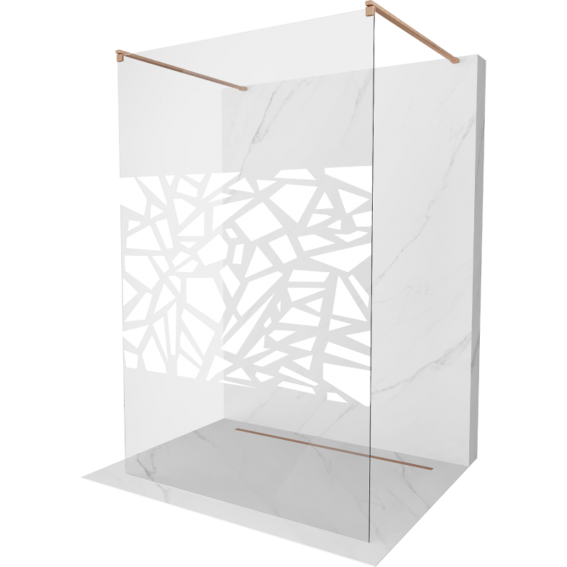 Mexen Kioto freestanding shower screen 100 x 200 cm, white pattern 8 mm, brushed copper - 800-100-002-65-85