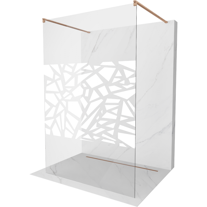 Mexen Kioto freestanding shower wall 140 x 200 cm, white pattern 8 mm, brushed copper - 800-140-002-65-85