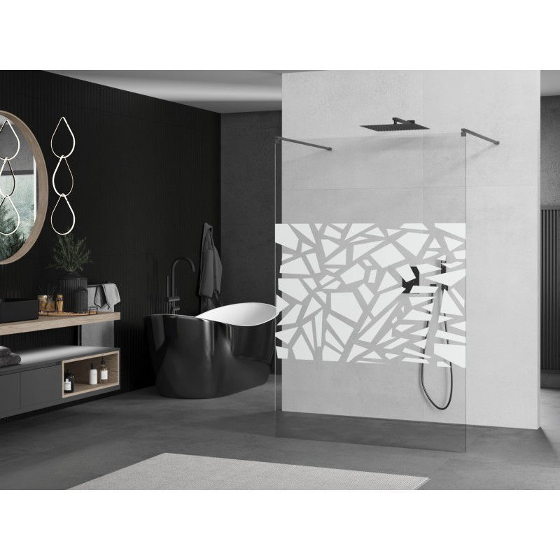Mexen Kioto freestanding shower wall 130 x 200 cm, white pattern 8 mm, gun gray brushed - 800-130-002-66-85