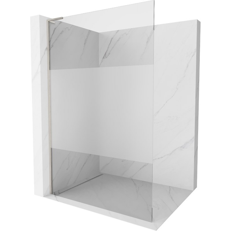 Mexen Kioto L Walk-in Shower Panel 100 x 200 cm, Transparent/Frosted, Brushed Nickel - 800-100-103-97-35