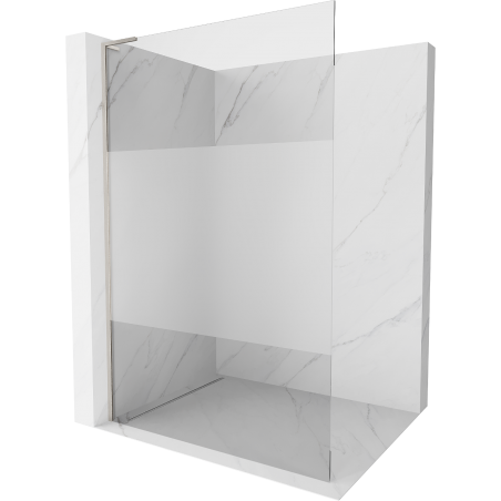Mexen Kioto L Walk-in Shower Panel 100 x 200 cm, Transparent/Frosted, Brushed Nickel - 800-100-103-97-35