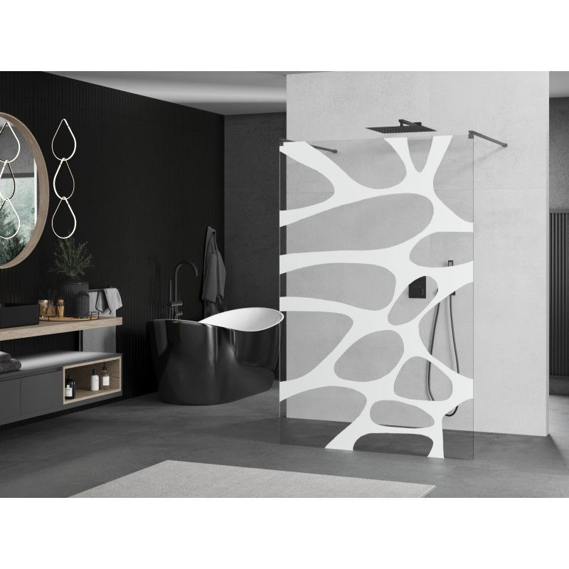 Mexen Kioto freestanding shower wall 140 x 200 cm, white wave 8 mm, gun gray brushed - 800-140-002-66-97