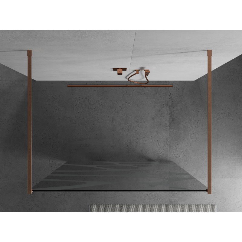 Mexen Kioto Freestanding Shower Wall 140 x 200 cm, White Wave 8 mm, Brushed Copper - 800-140-002-65-97