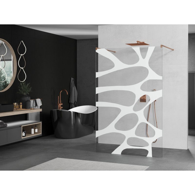 Mexen Kioto Freestanding Shower Wall 140 x 200 cm, White Wave 8 mm, Brushed Copper - 800-140-002-65-97