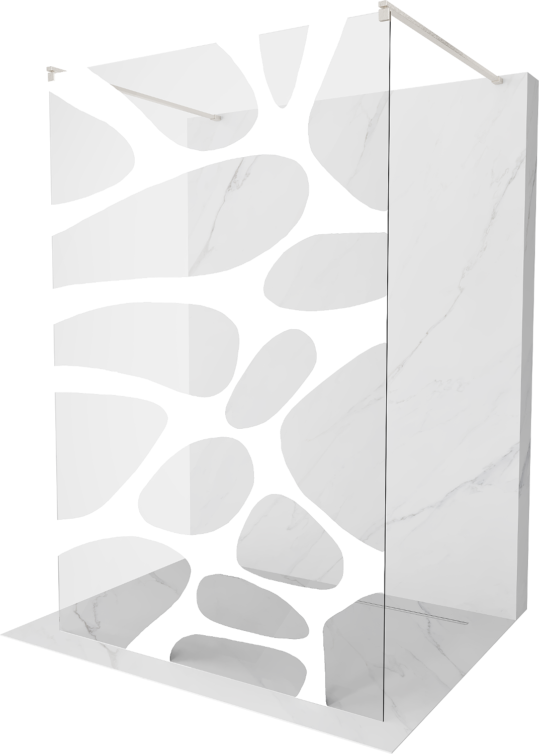 Mexen Kioto freestanding shower wall 110 x 200 cm, white pattern 8 mm, brushed nickel - 800-110-002-97-97