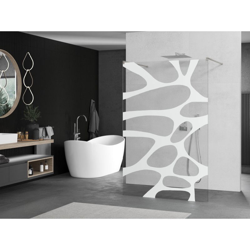 Mexen Kioto freestanding shower wall 130 x 200 cm, white wave 8 mm, brushed nickel - 800-130-002-97-97