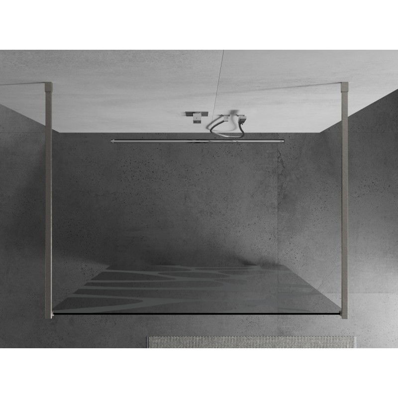 Mexen Kioto freestanding shower wall 130 x 200 cm, white wave 8 mm, brushed nickel - 800-130-002-97-97