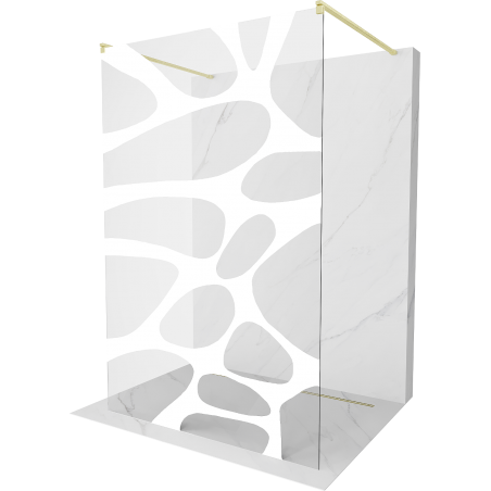 Mexen Kioto Freestanding Shower Wall 100 x 200 cm, White Wave 8 mm, Brushed Gold - 800-100-002-55-97