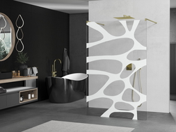 Mexen Kioto freestanding shower screen 110 x 200 cm, white wave 8 mm, brushed gold - 800-110-002-55-97