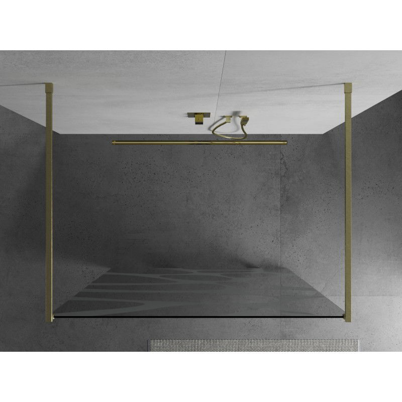 Mexen Kioto freestanding shower screen 110 x 200 cm, white wave 8 mm, brushed gold - 800-110-002-55-97