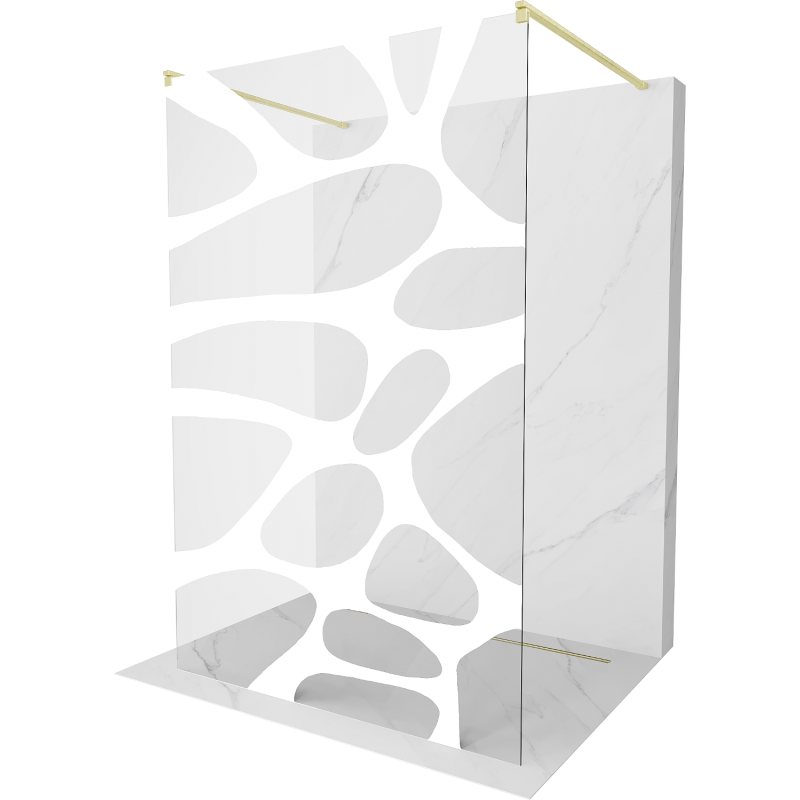 Mexen Kioto freestanding shower wall 130 x 200 cm, white pattern 8 mm, brushed gold - 800-130-002-55-97