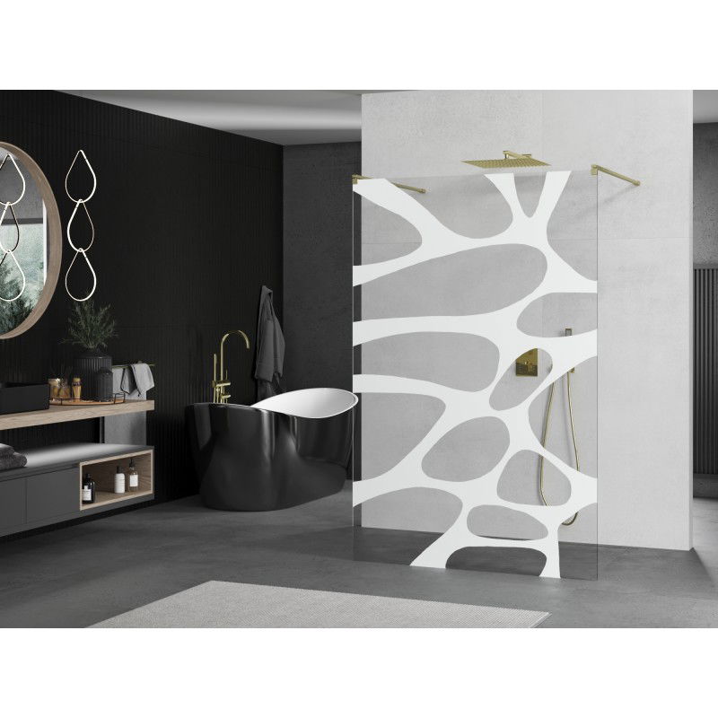 Mexen Kioto free-standing shower wall 130 x 200 cm, white wave 8 mm, gold brushed - 800-130-002-55-97