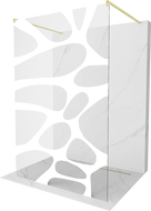 Mexen Kioto freestanding shower wall 140 x 200 cm, white wave 8 mm, brushed gold - 800-140-002-55-97