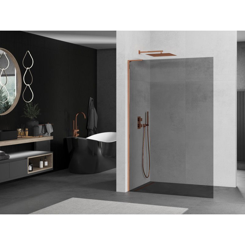 Mexen Kioto L Shower Wall Walk-in 90 x 200 cm, Graphite, Rose Gold - 800-090-103-60-40