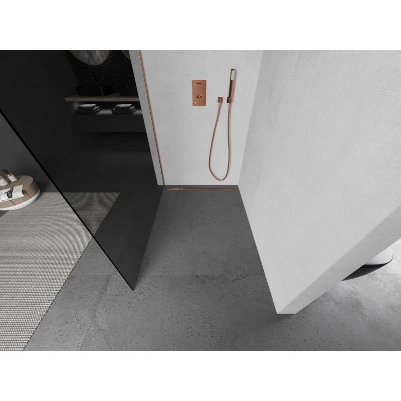Mexen Kioto L Walk-in Shower Wall 70 x 200 cm, Graphite, Brushed Copper - 800-070-103-65-40