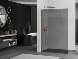 Mexen Kioto L Walk-in Shower Wall 90 x 200 cm, Graphite, Brushed Copper - 800-090-103-65-40