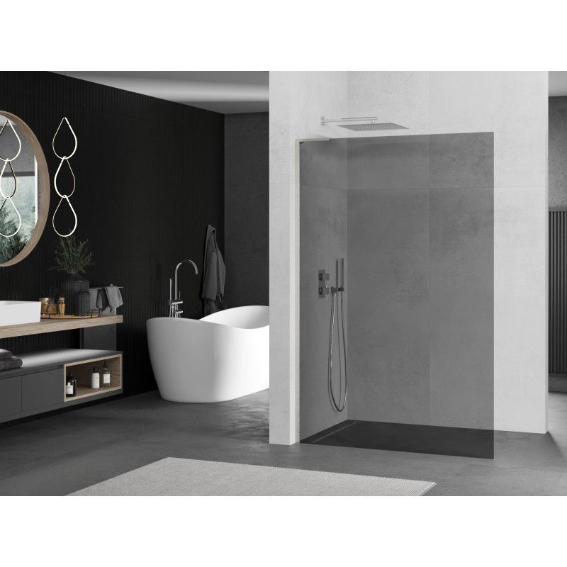 Mexen Kioto L shower wall Walk-in 120 x 200 cm, graphite, brushed nickel - 800-120-103-97-40