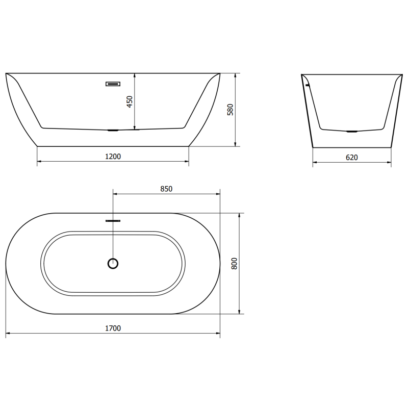 Mexen Roxy free-standing bath 170 x 80 cm, white, overflow gold - 51201708000-50