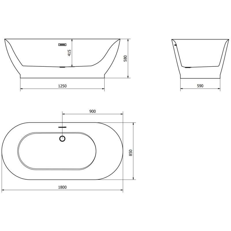 Mexen Roxy freestanding bath 180 x 85 cm, white, brushed gold overflow - 51201808500-55