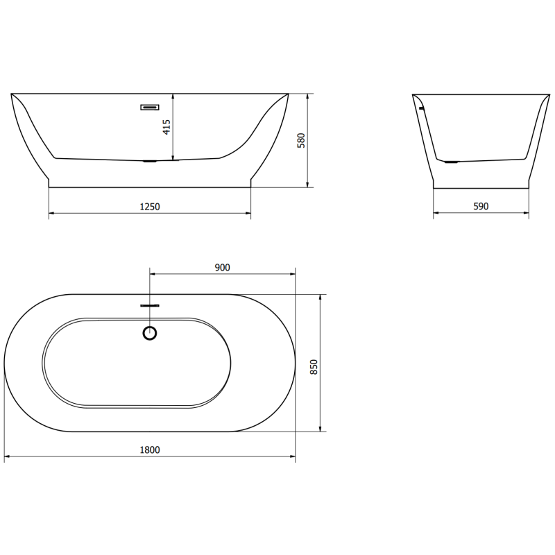 Mexen Roxy freestanding bathtub 180 x 85 cm, white/black, brushed nickel overflow - 51201808575-97