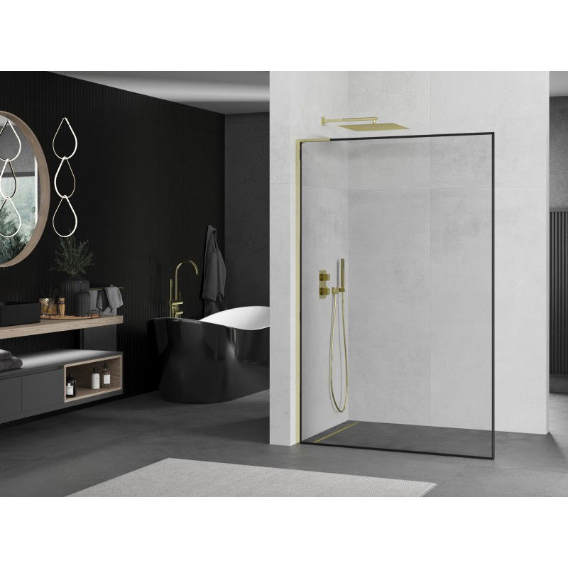 Mexen Kioto L Shower Screen Walk-in 70 x 200 cm, Black Frame, Gold - 800-070-103-50-70