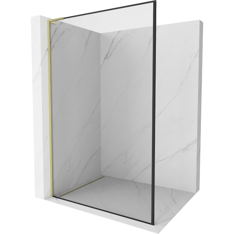 Mexen Kioto L Walk-in Shower Wall 80 x 200 cm, black design, brushed gold - 800-080-103-55-70