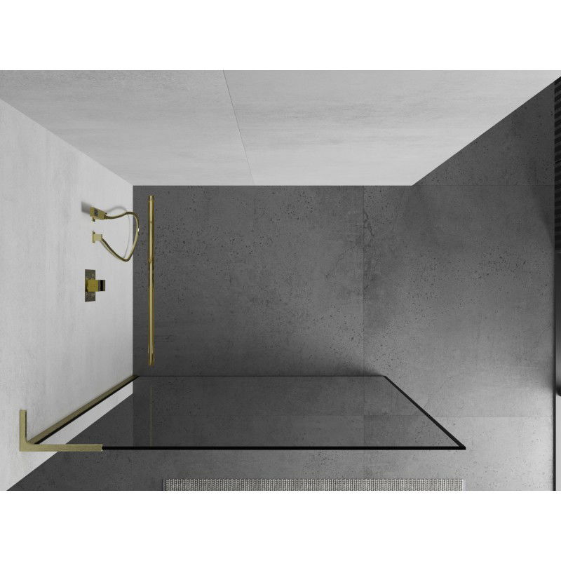 Mexen Kioto L Shower Wall Walk-in 80 x 200 cm, black frame, brushed gold - 800-080-103-55-70