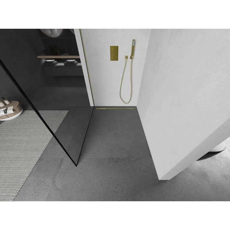 Mexen Kioto L Walk-in Shower Wall 120 x 200 cm, Black Frame, Brushed Gold - 800-120-103-55-70