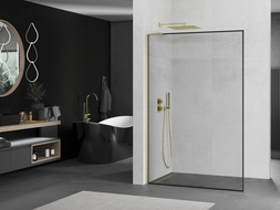 Mexen Kioto L Walk-in Shower Wall 120 x 200 cm, Black Frame, Brushed Gold - 800-120-103-55-70