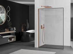 Mexen Kioto L Walk-in Shower Wall 50 x 200 cm, Black Frame, Rose Gold - 800-050-103-60-70