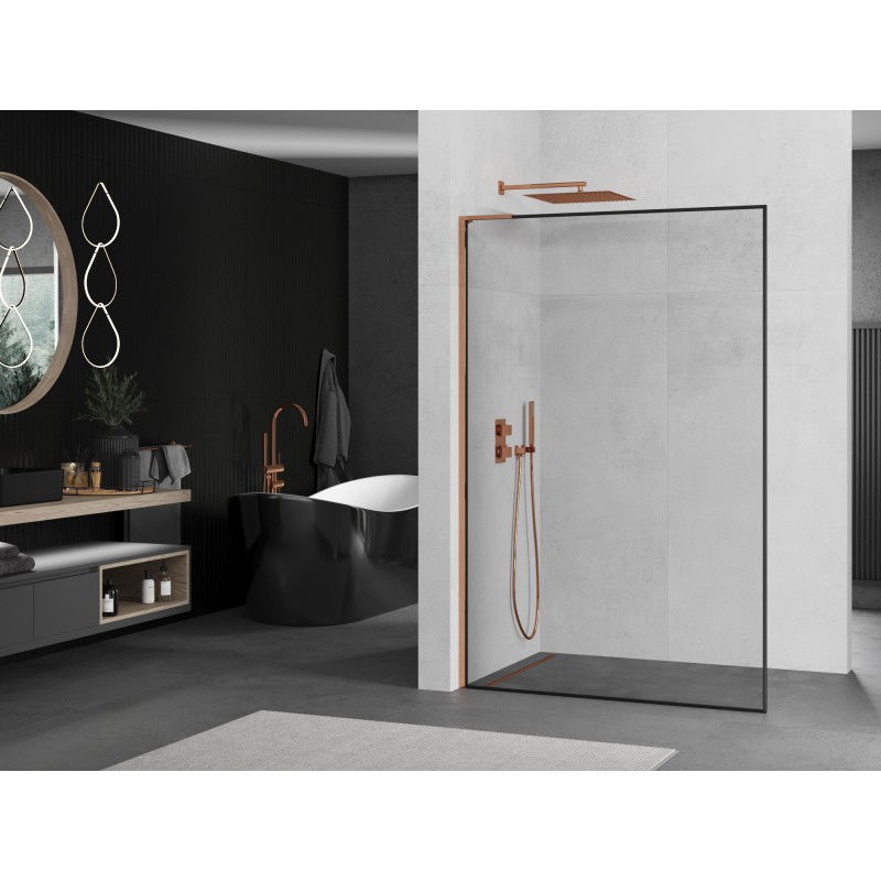 Mexen Kioto L Walk-in Shower Wall 110 x 200 cm, Black Frame, Rose Gold - 800-110-103-60-70