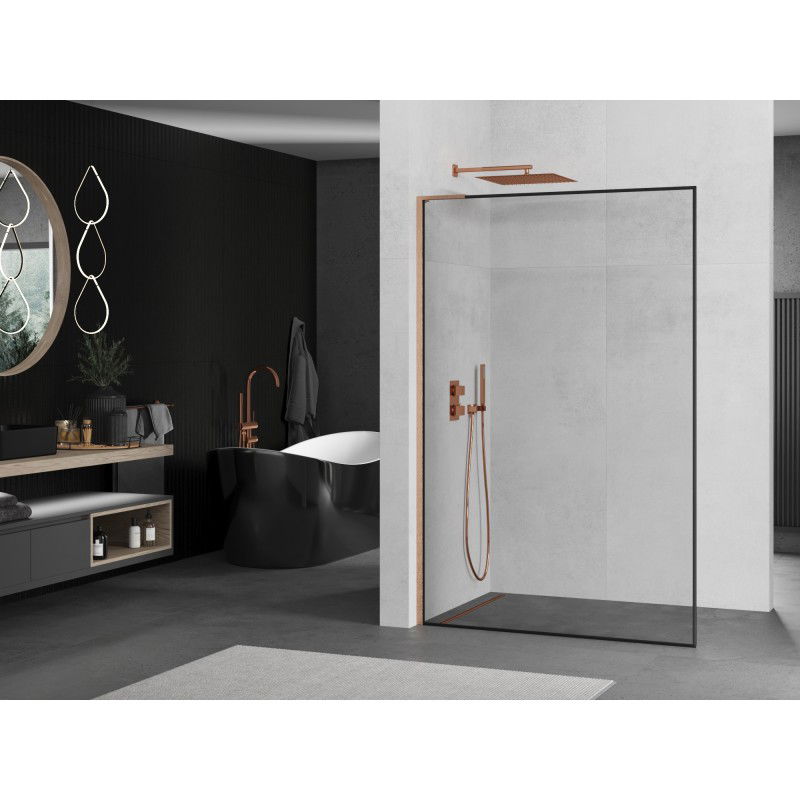 Mexen Kioto L Walk-in Shower Screen 90 x 200 cm, Black Frame, Brushed Copper - 800-090-103-65-70