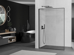 Mexen Kioto L Walk-in Shower Wall 100 x 200 cm, Black Frame, Black - 800-100-103-70-70