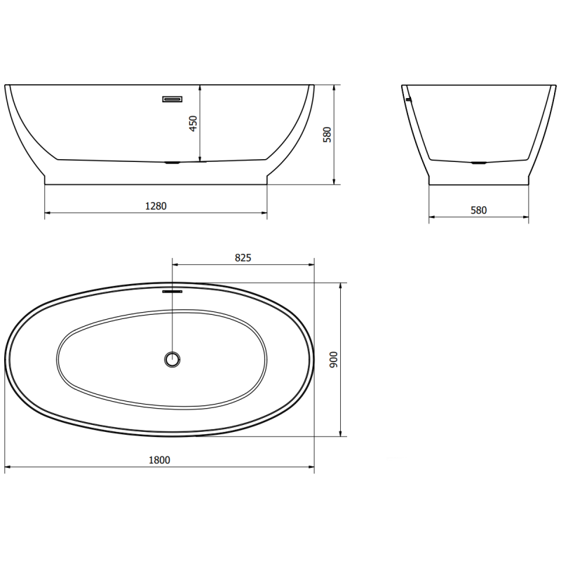 Mexen Bilbao Freestanding Bath 180 x 90 cm, White, Black Overflow - 51311809000-70