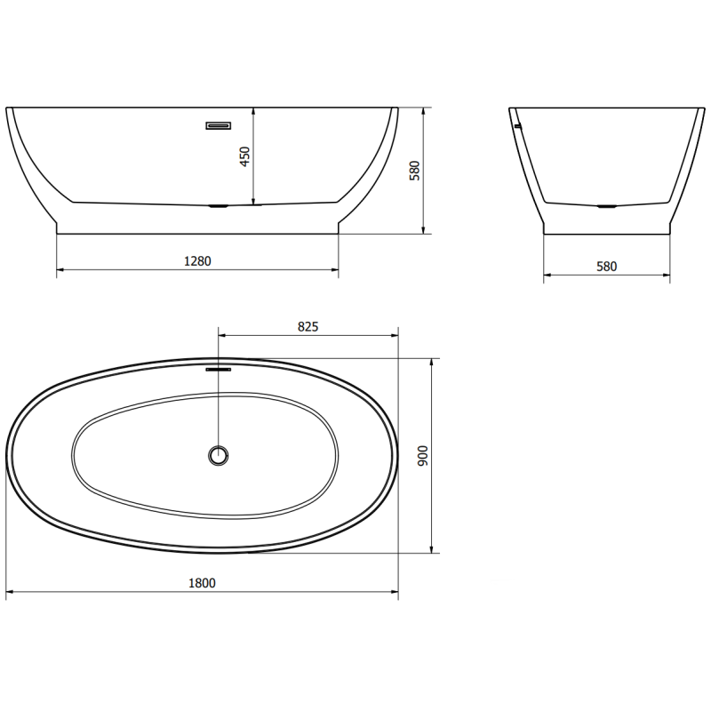 Mexen Bilbao freestanding bathtub 180 x 90 cm, white, gun metal overflow - 51311809000-95