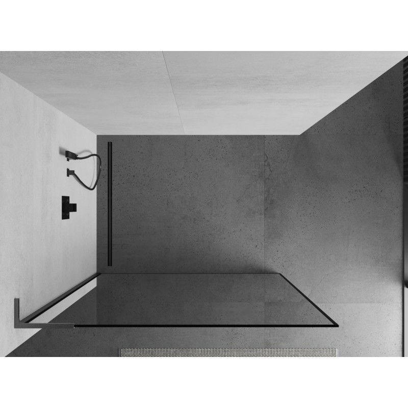 Mexen Kioto L Walk-in Shower Wall 90 x 200 cm, Black Frame, Brushed Gun Gray - 800-090-103-66-70