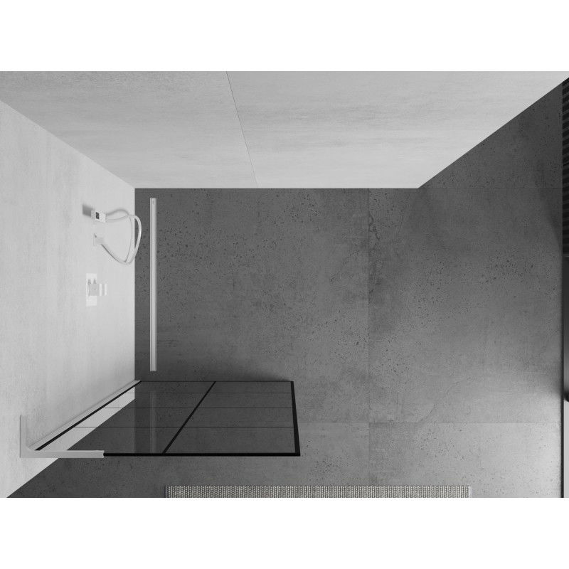 Mexen Kioto L Walk-in Shower Wall 70 x 200 cm, Black Grid, White - 800-070-103-20-77