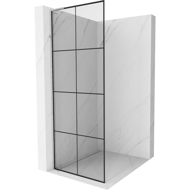 Mexen Kioto L Walk-in Shower Panel 80 x 200 cm, Black Pattern, Chrome - 800-080-103-01-77